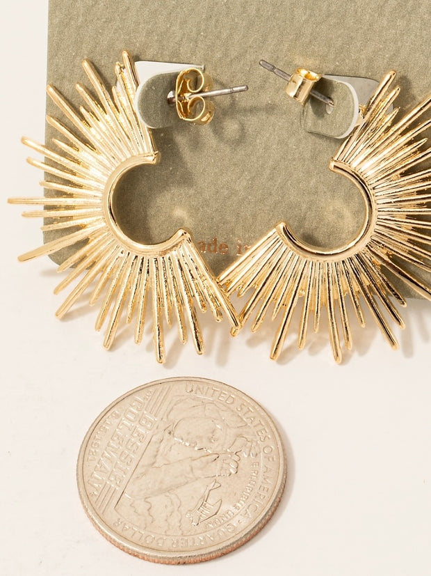Flat Metallic Sunburst Hoop Earrings