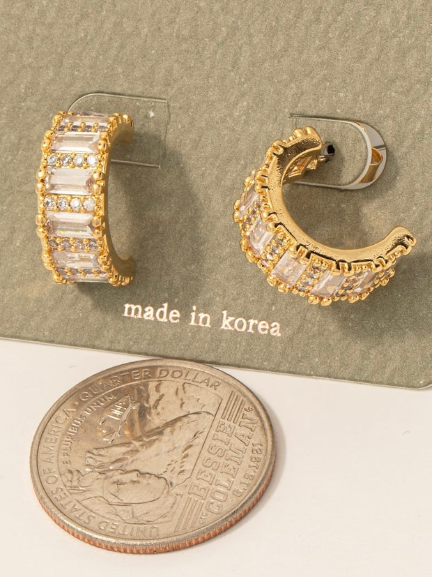 Pave Baguette Hoop Earrings