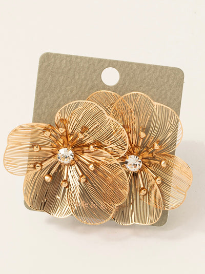 Thin Metallic Filigree Flower Stud Earrings