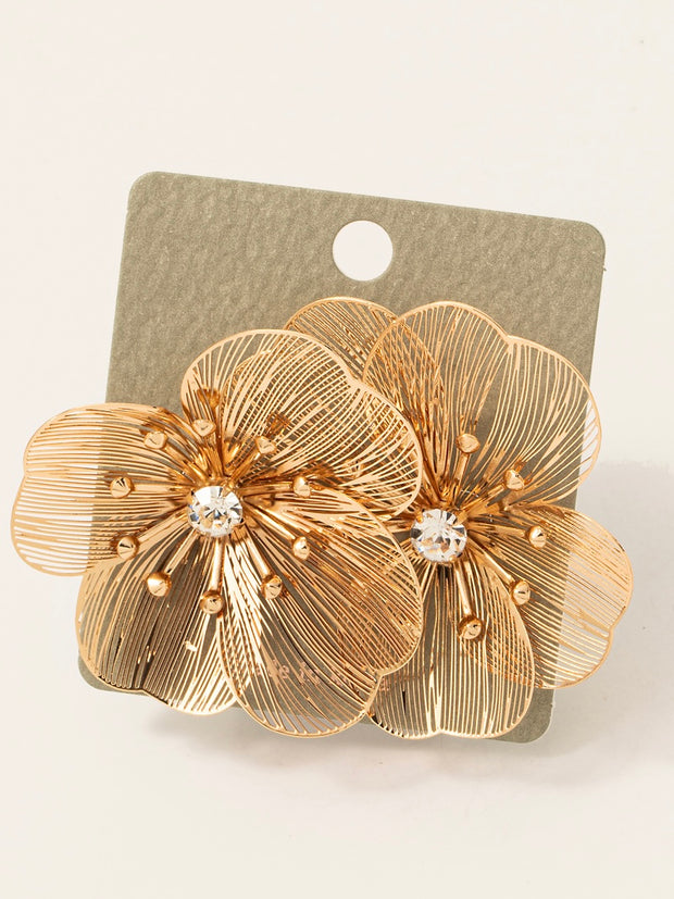 Thin Metallic Filigree Flower Stud Earrings