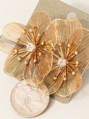 Thin Metallic Filigree Flower Stud Earrings