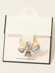 Gold Dipped Blue Ceramic Flower Band Ring