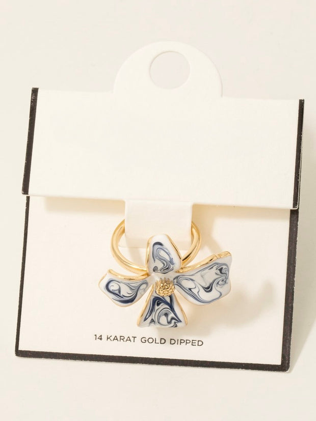 Gold Dipped Blue Ceramic Flower Band Ring