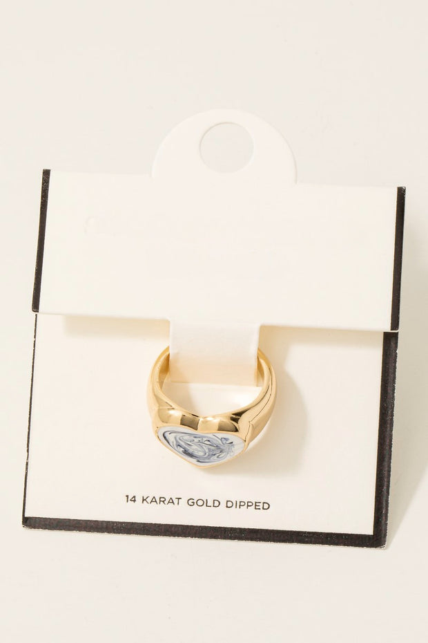 Gold Dipped Blue Ceramic Heart Band Ring