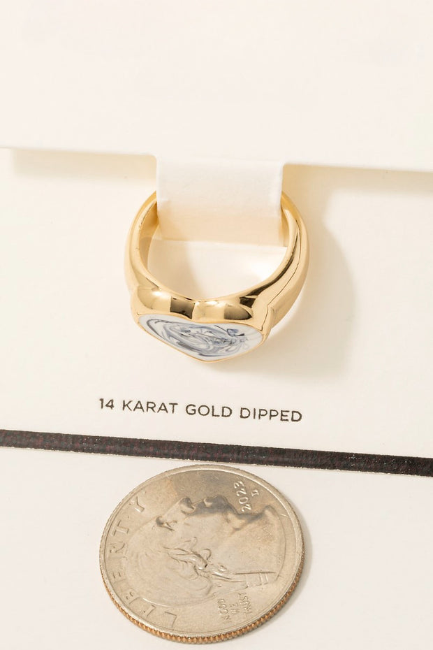 Gold Dipped Blue Ceramic Heart Band Ring