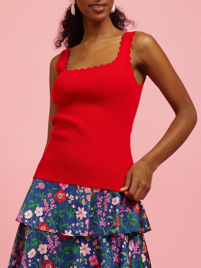 Clara Scalloped Red Top