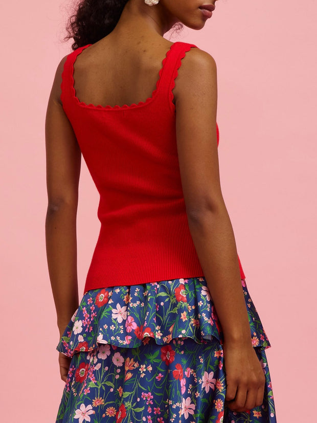 Clara Scalloped Red Top