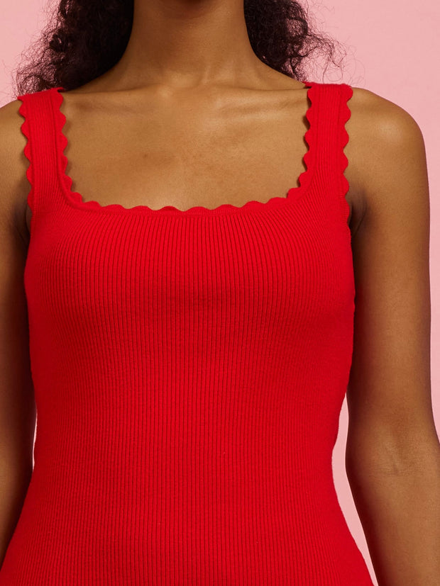 Clara Scalloped Red Top
