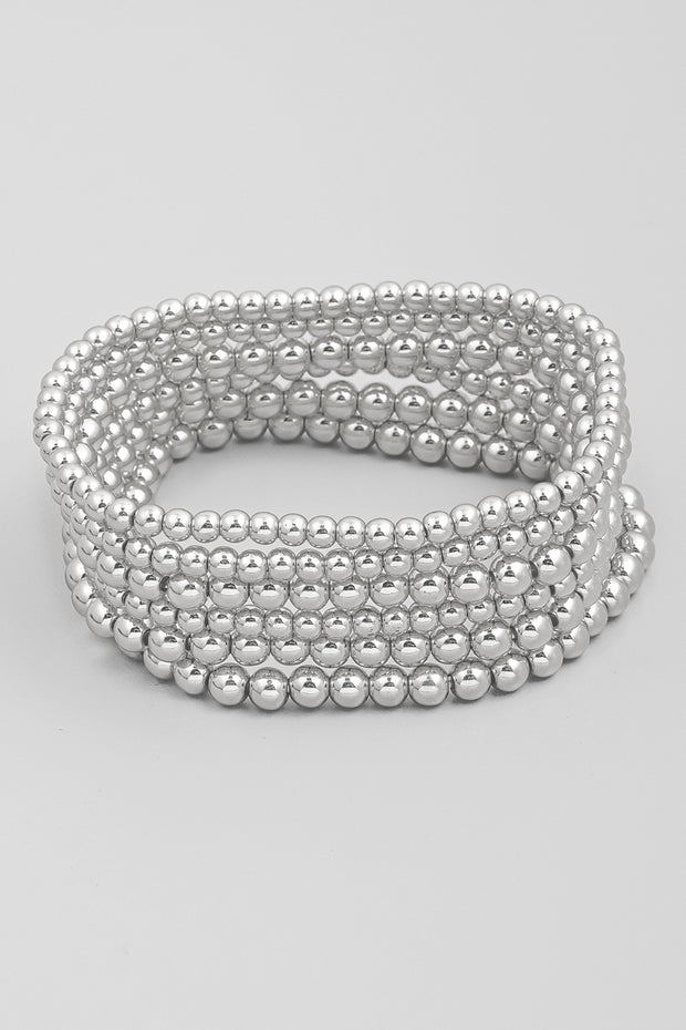 Silver Dipped Ball Bead Bracelet Set