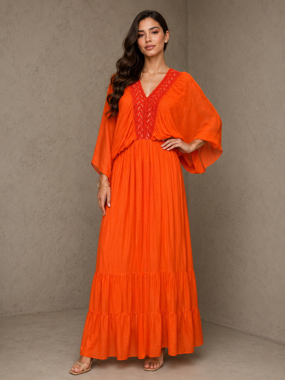 orange flowy dress Shimmering Sea Pleated Halter Maxi Size XS from Hello Molly For work Orange Maxi Dresses for Women
