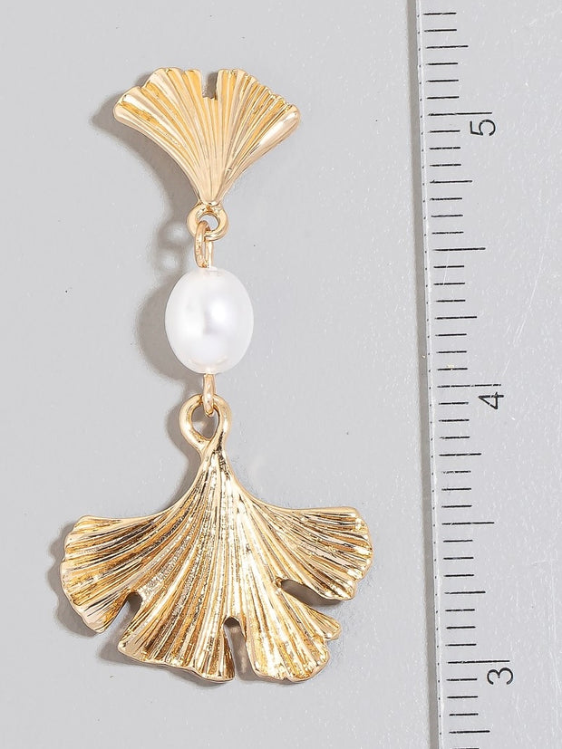 Metallic Flan And Pearl Charm Dangle Earrings