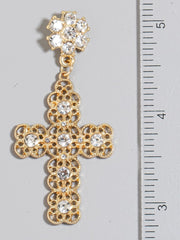 Pearl Stud Ornate Cross Dangle Earrings I