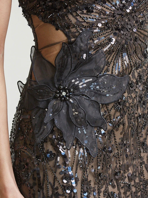 Anette Black Sequin Mesh Dress