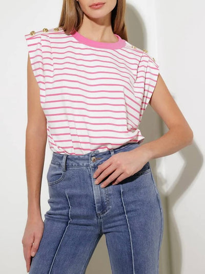 Hannah Striped White & Pink Top