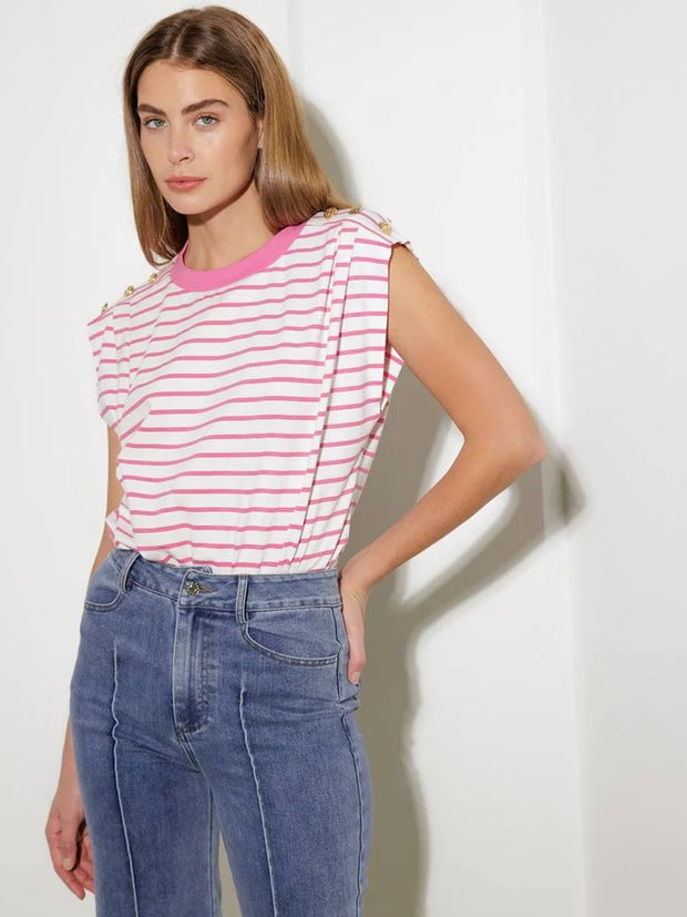 Hannah Striped White & Pink Top