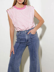 Hannah Striped White & Pink Top
