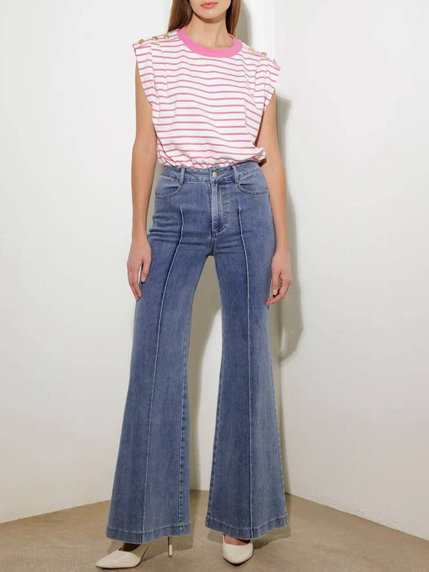 Hannah Striped White & Pink Top