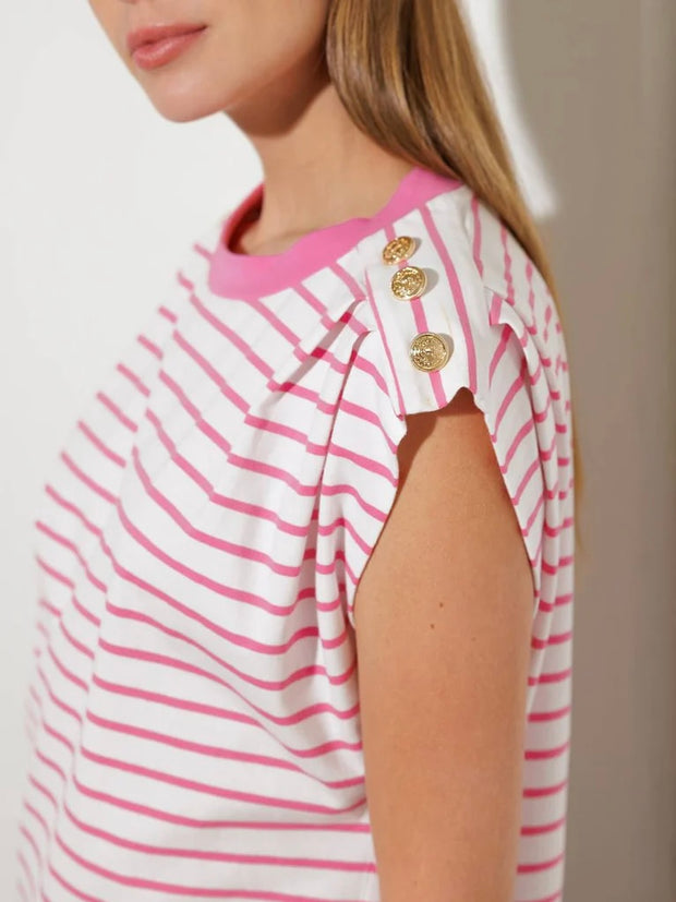 Hannah Striped White & Pink Top