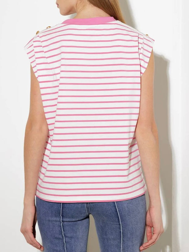 Hannah Striped White & Pink Top