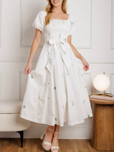 Anelle Embroidered Woven Midi Dress