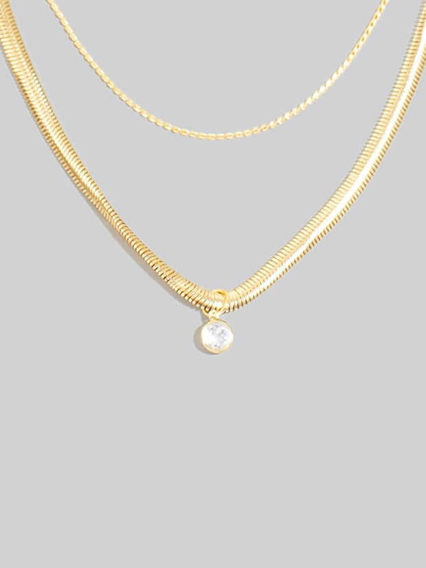 Gold Round Cz Pendant Layered Chains Necklace