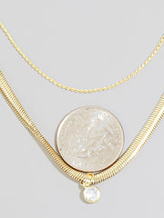 Gold Round Cz Pendant Layered Chains Necklace