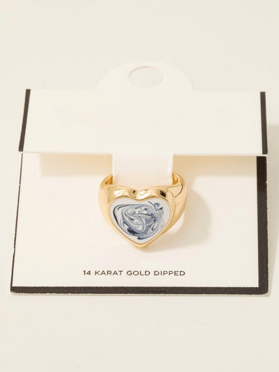 Gold Dipped Blue Ceramic Heart Band Ring