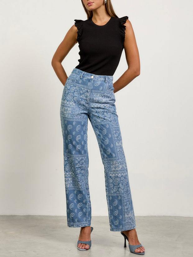Lia Denim Jacquard Wide Bottoms