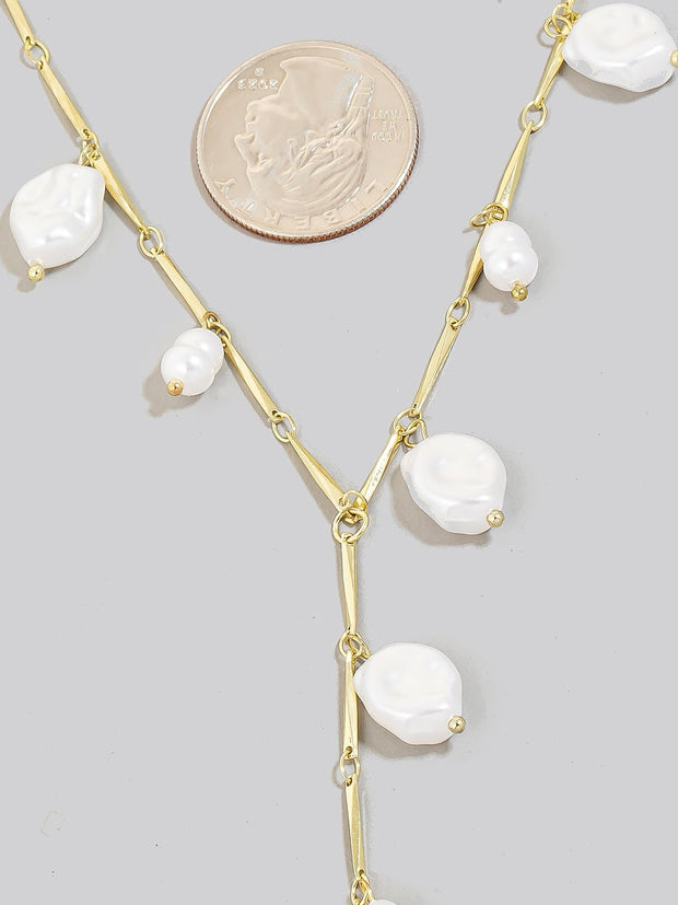 Pearl Charms Dainty Y Chain Necklace