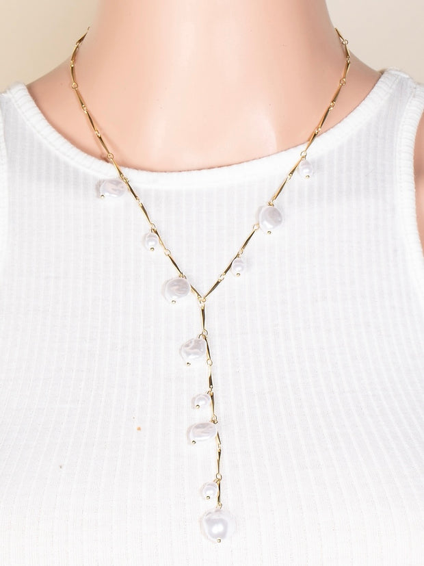 Pearl Charms Dainty Y Chain Necklace