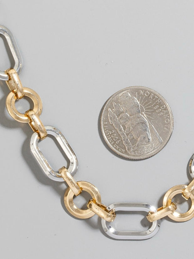 Matte Metal Tone Circle & Oval Necklace