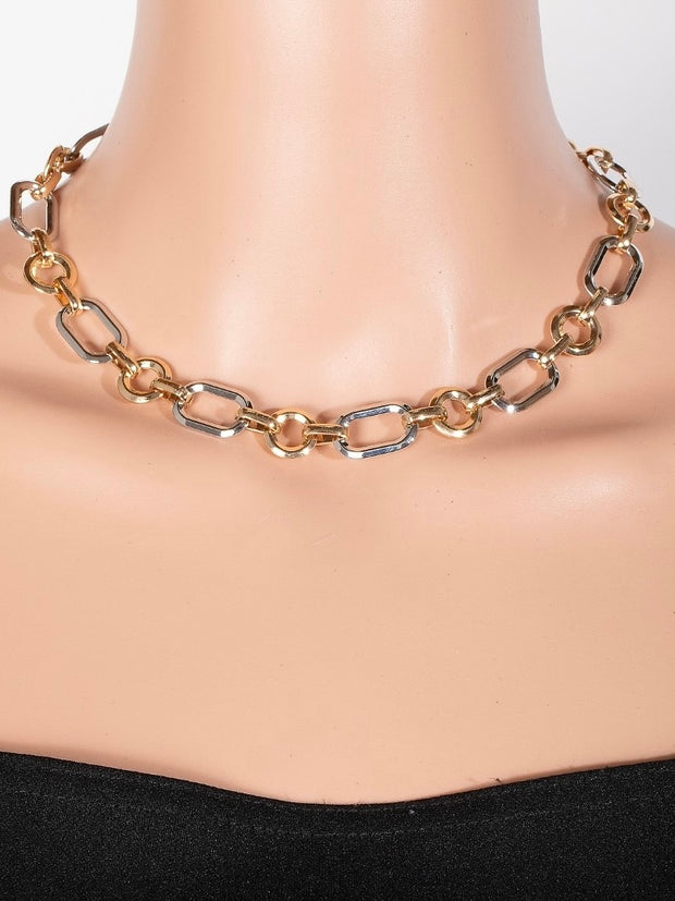 Matte Metal Tone Circle & Oval Necklace