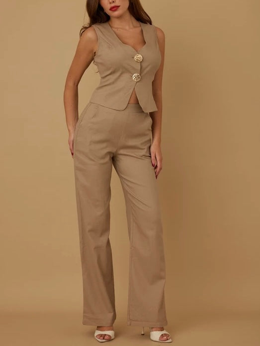Shayla Vest & Pants Taupe Set