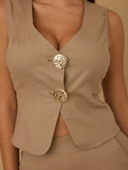 Shayla Vest & Pants Taupe Set
