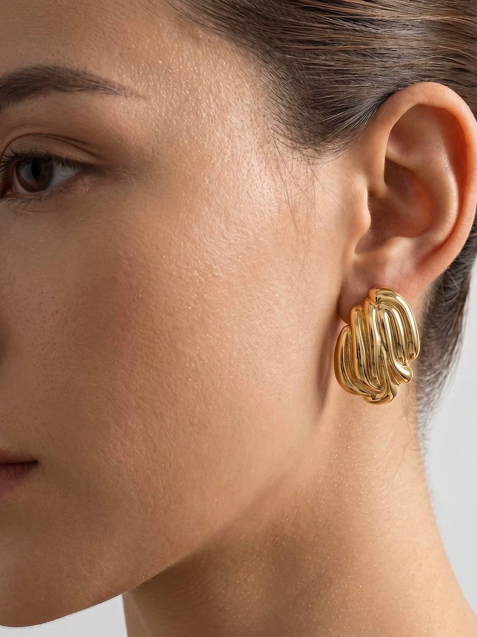 Textured Wave Gold Earrings