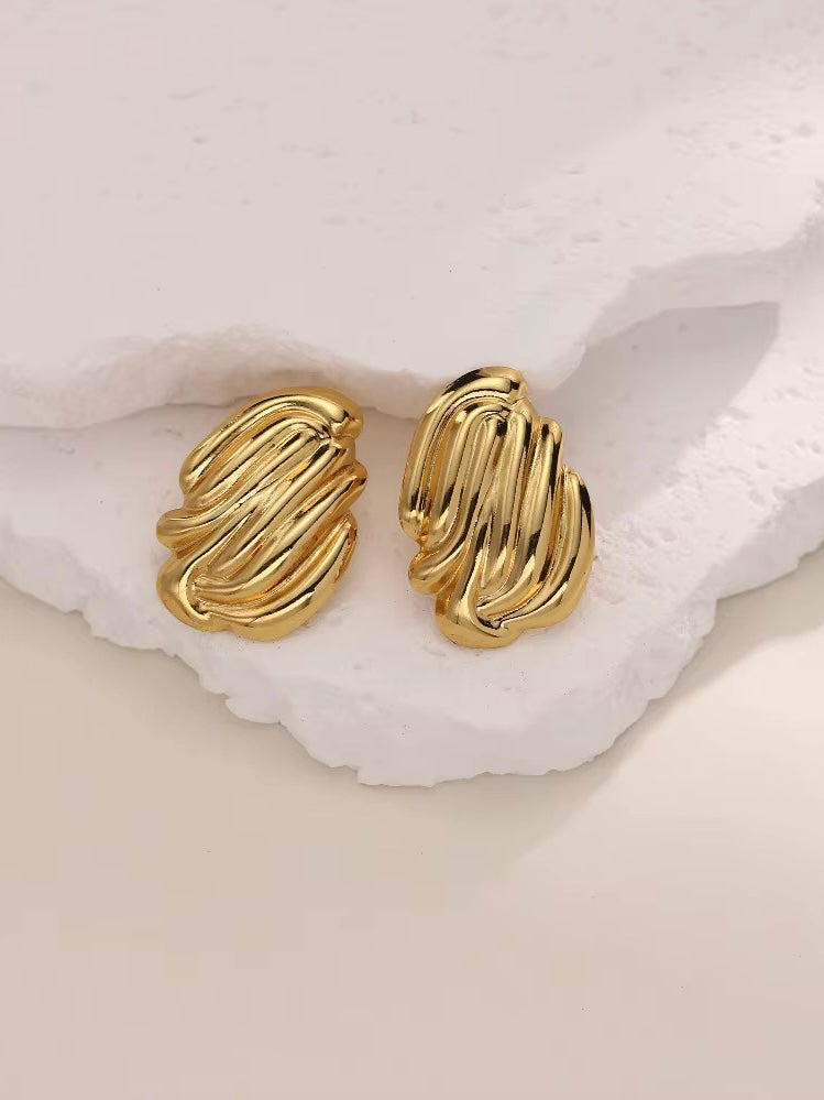 Textured Wave Gold Earrings