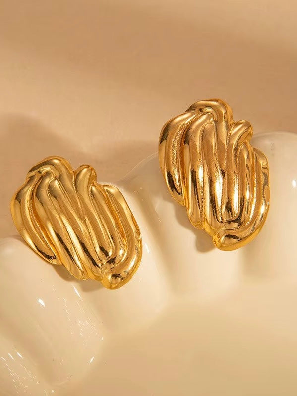 Textured Wave Gold Earrings