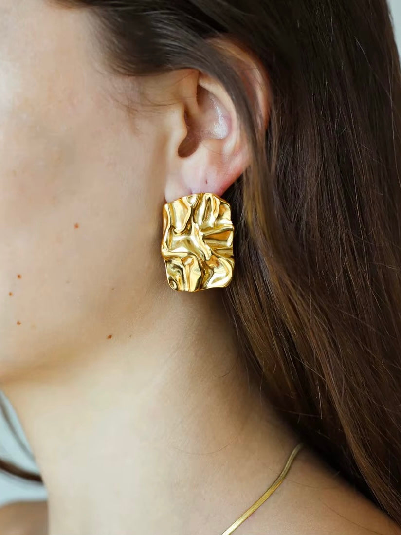 Sculpted Crinkle Gold Earrings