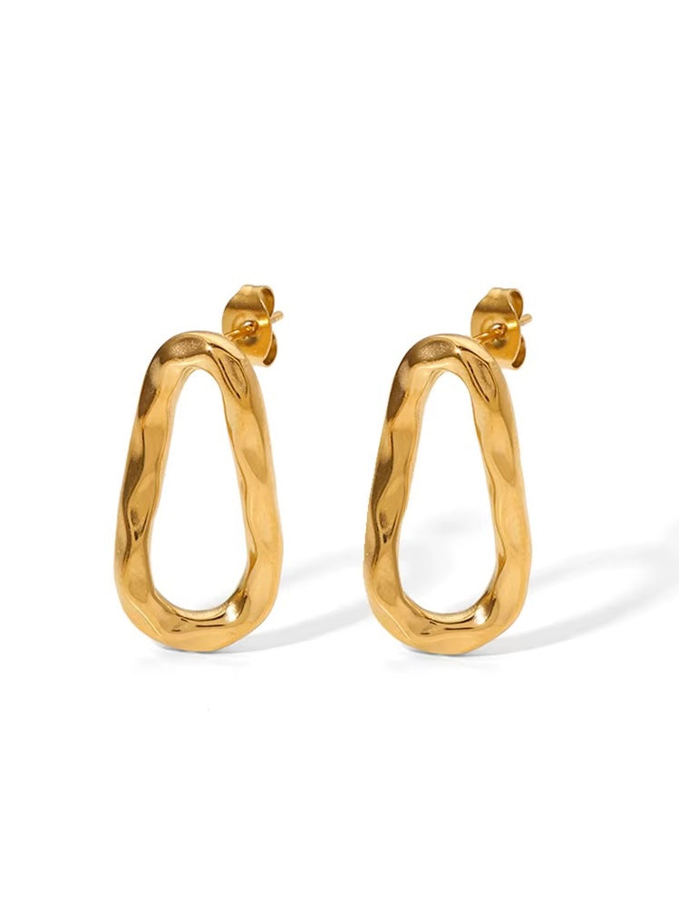 Hammered Organic Oval Gold Earrings