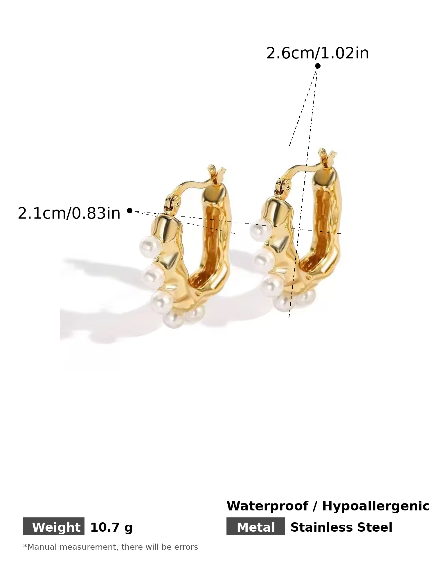 Gold Pearl U-Shape Hoop Earrings
