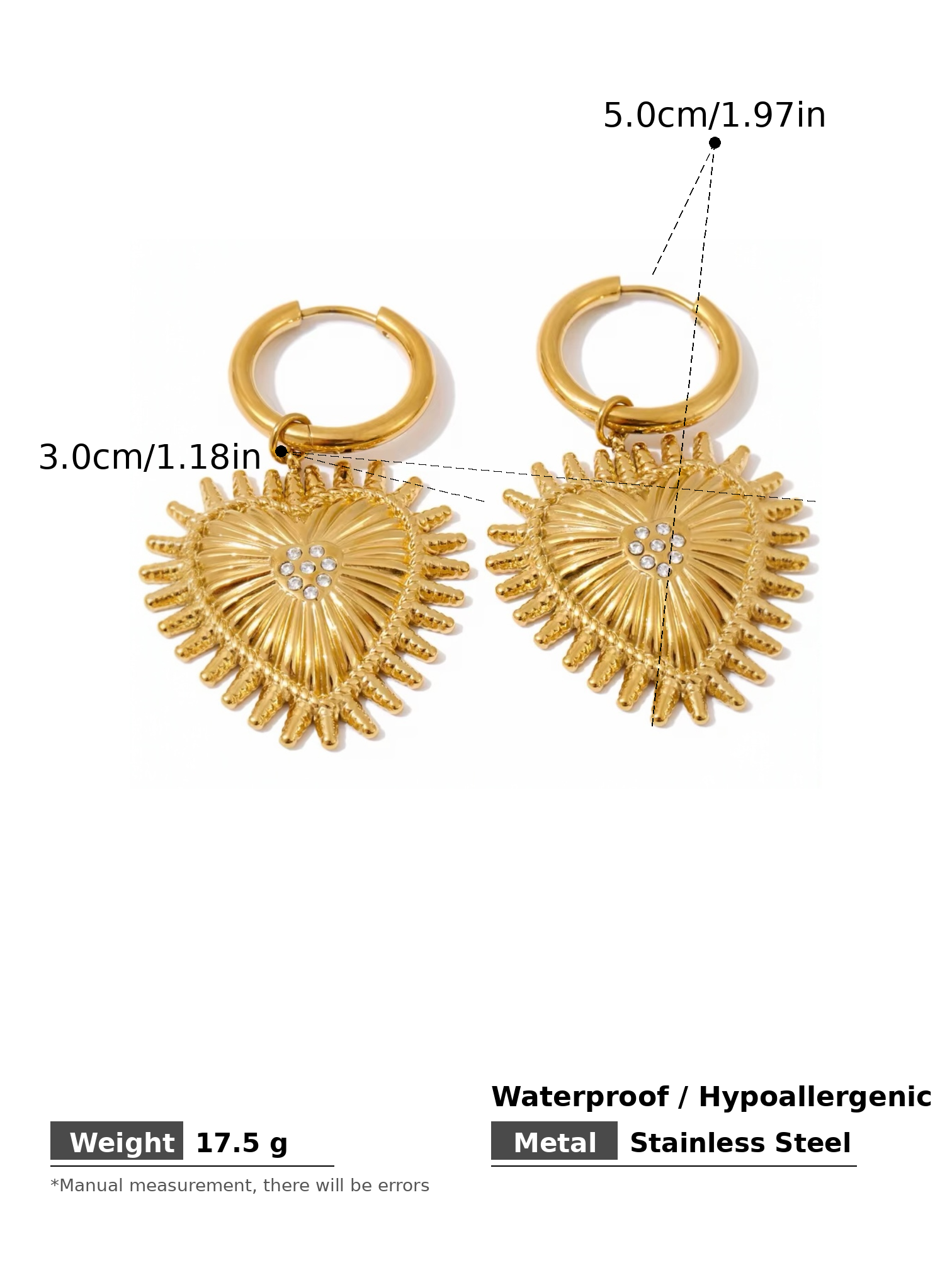 Gold Radiant Heart Drop Hoop Earrings