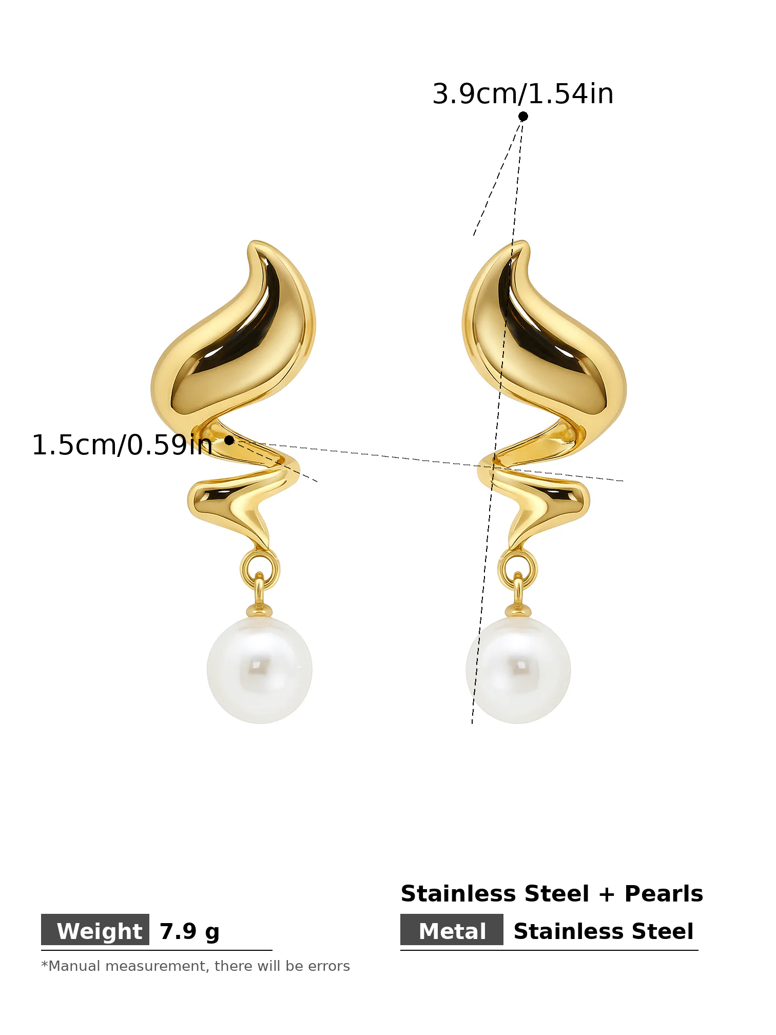 Gold Twisted Flame Pearl Drop Earrings