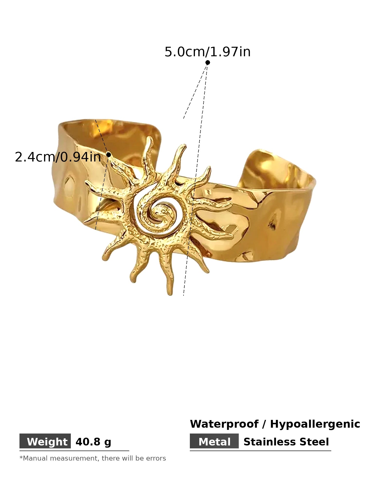 Gold Sun Spiral Statement Cuff Bracelet