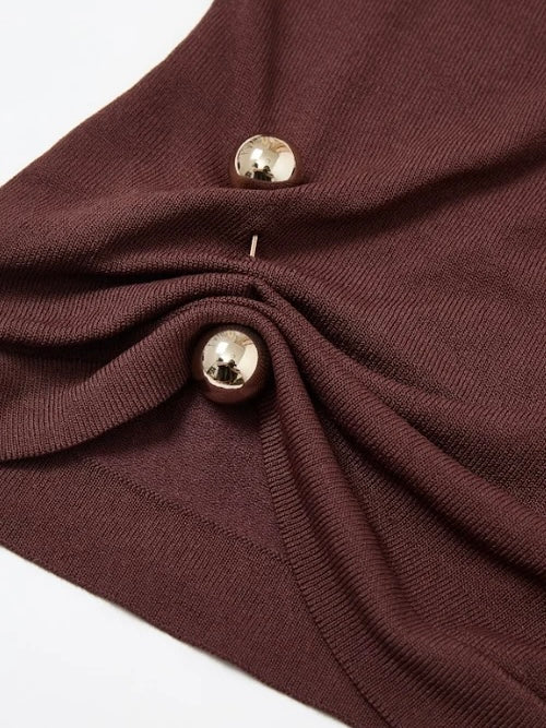 Solène Ruched Button Brown Top