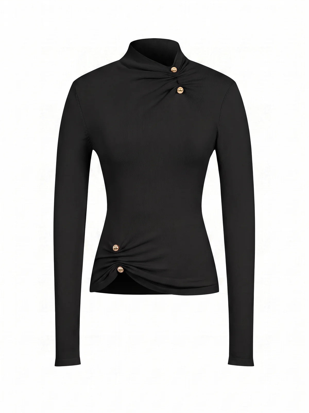 Solène Ruched Button Black Top