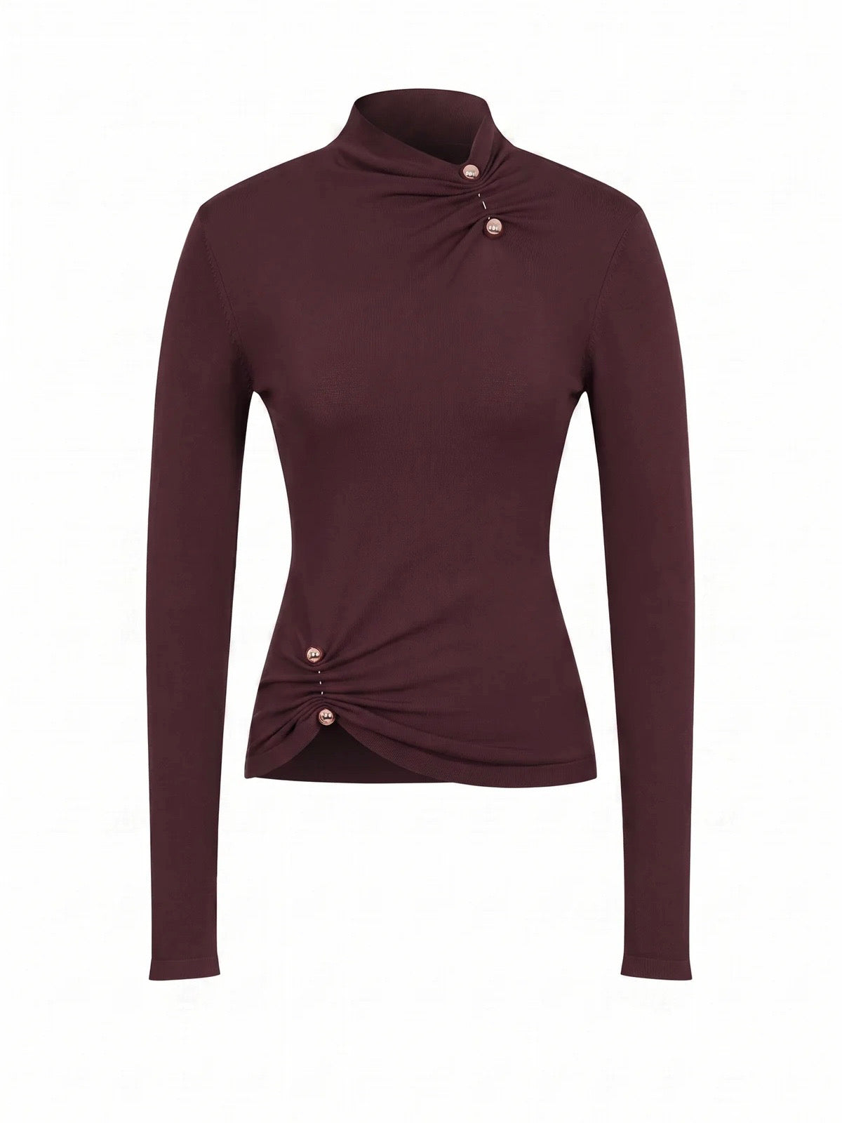 Solène Ruched Button Brown Top