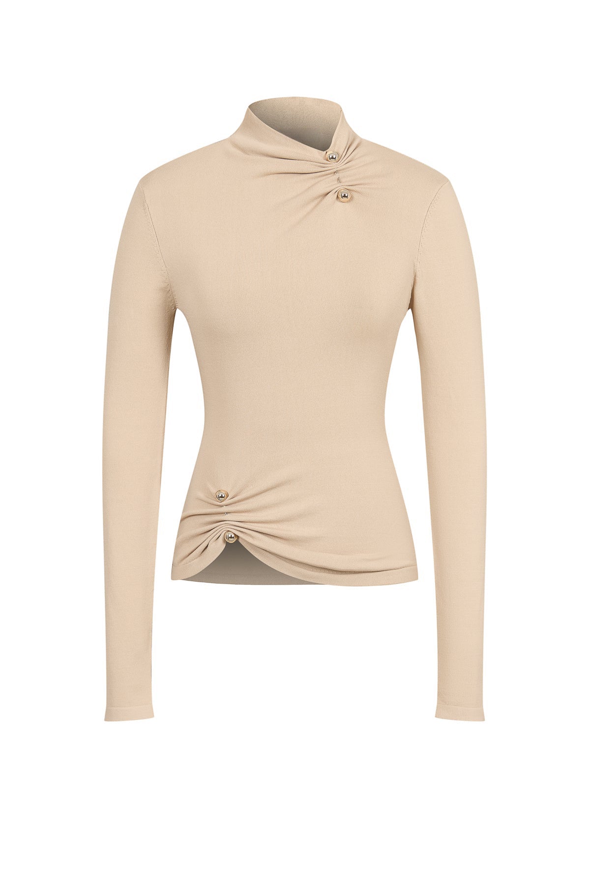 Solène Ruched Button Beige Top