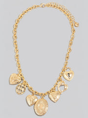 Multi Intricate Heart Charms Chain Necklace