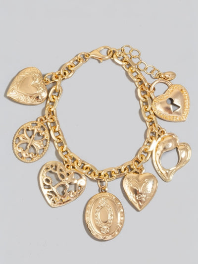 Multi Intricate Heart Charms Chain Bracelet