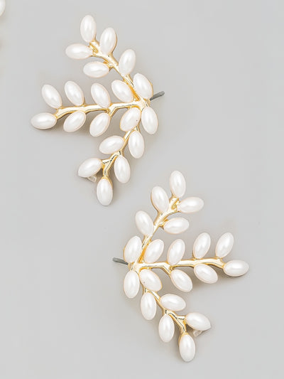 Pearl Leaf Post Earrings